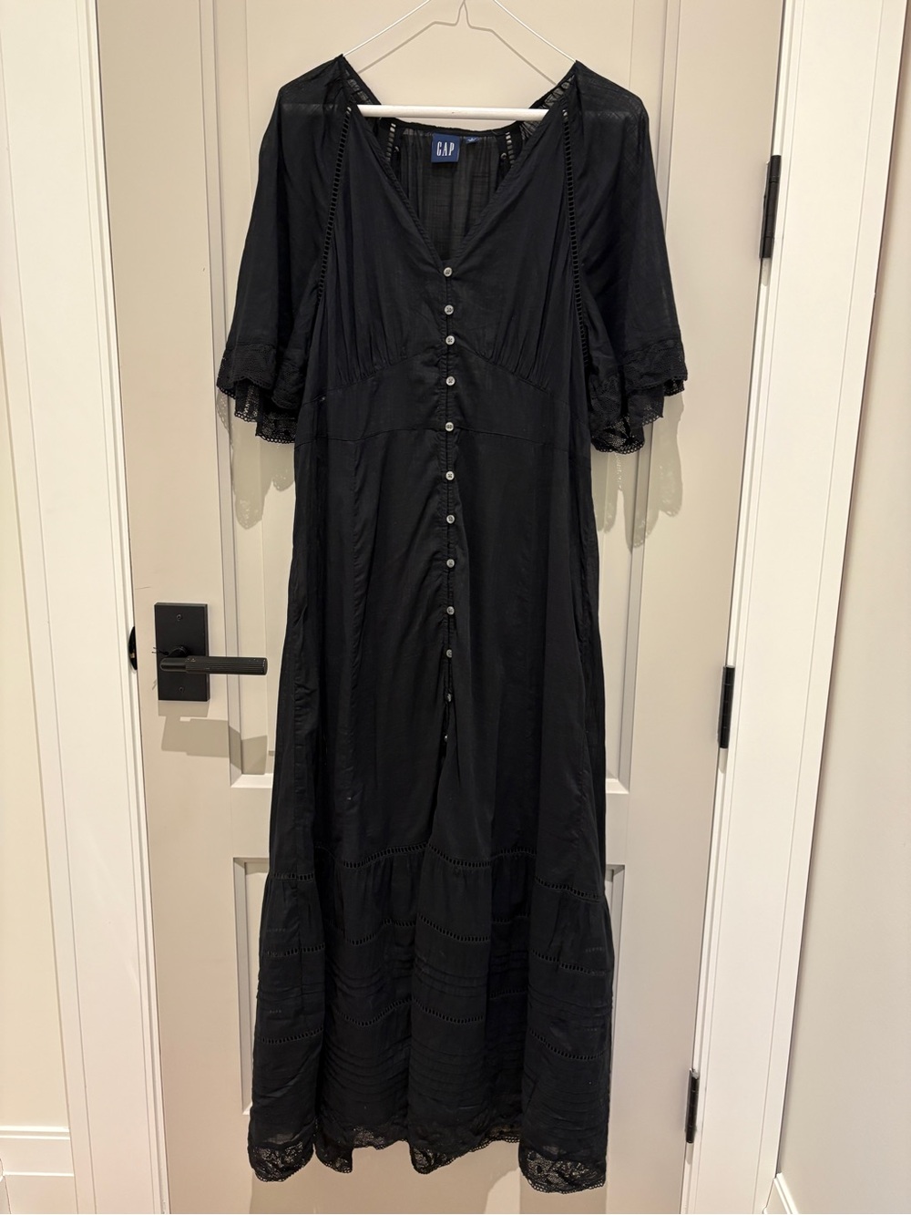 GAP Black Button-Down Maxi Dress with Flutter Sleeves - Picture 2 of 3